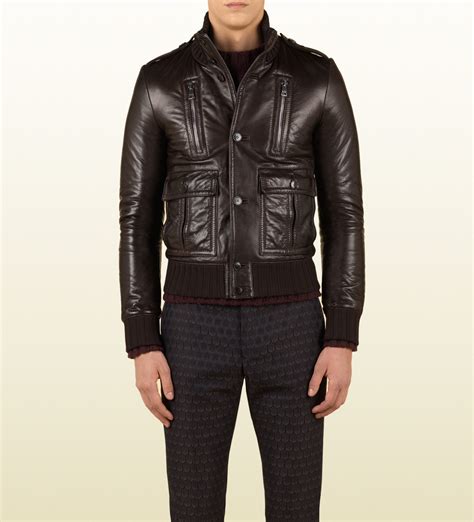 gucci biker jacket 2015 1 01 bronw|Leather biker jacket in brown .